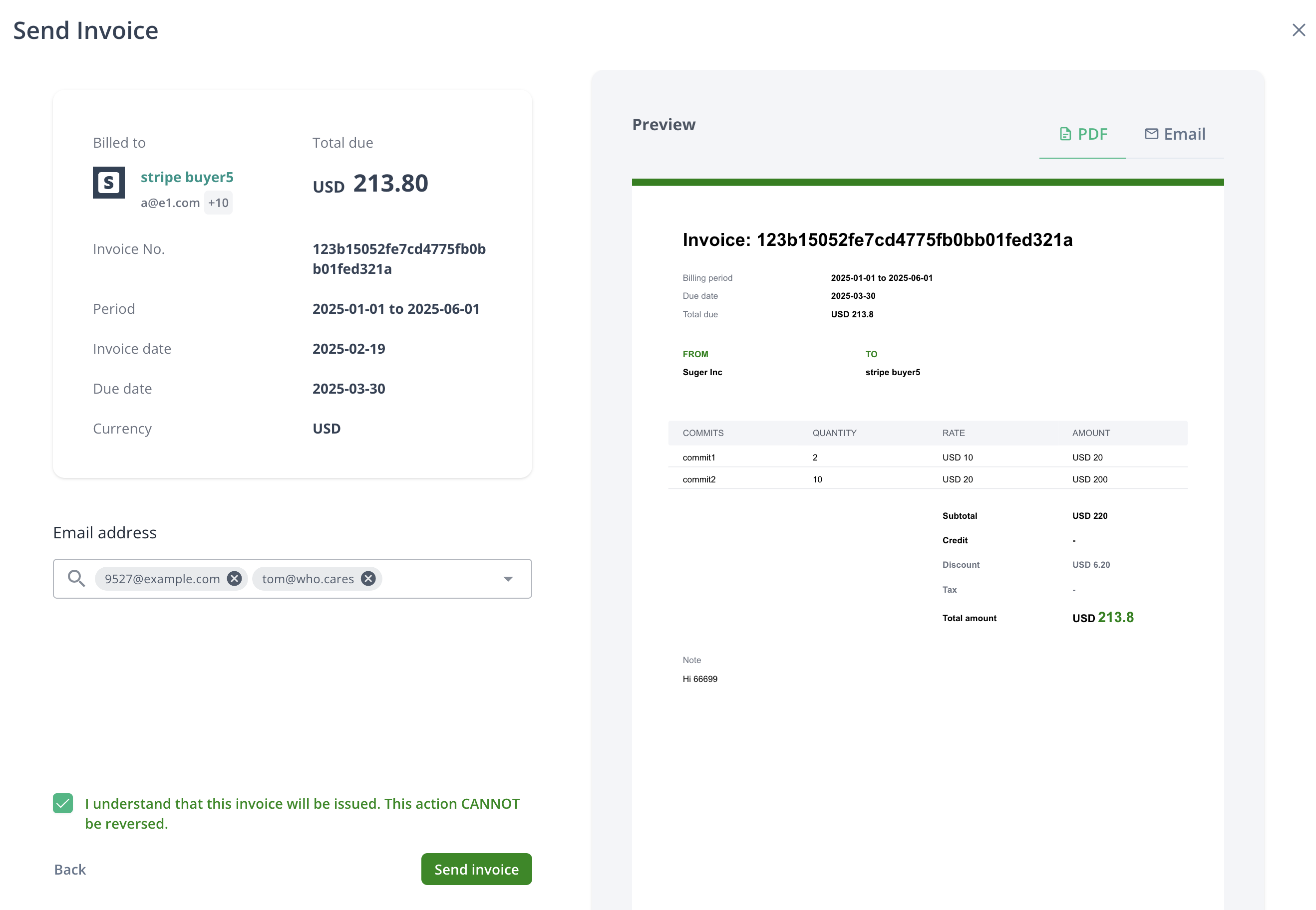 Invoice PDF preview before issuing