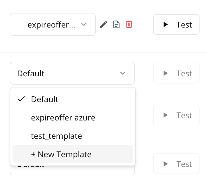 New Template option in the Template column dropdown