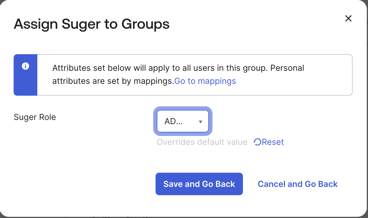 Assigning the Suger Role attribute value when adding a group