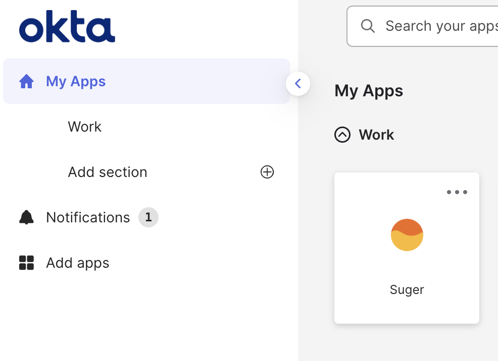Suger app icon on the Okta end-user dashboard