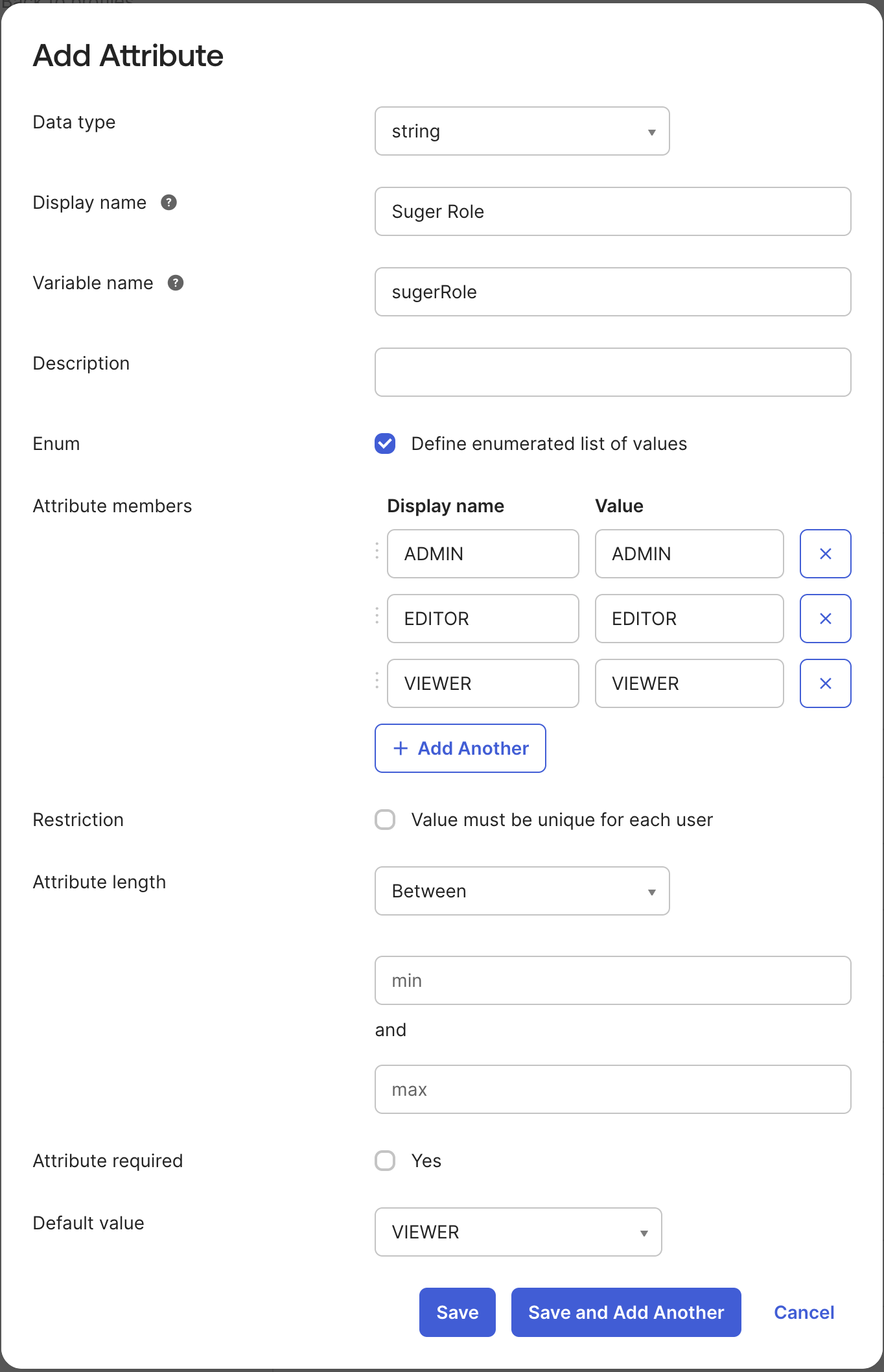 Custom sugerRole attribute added to the Okta user profile