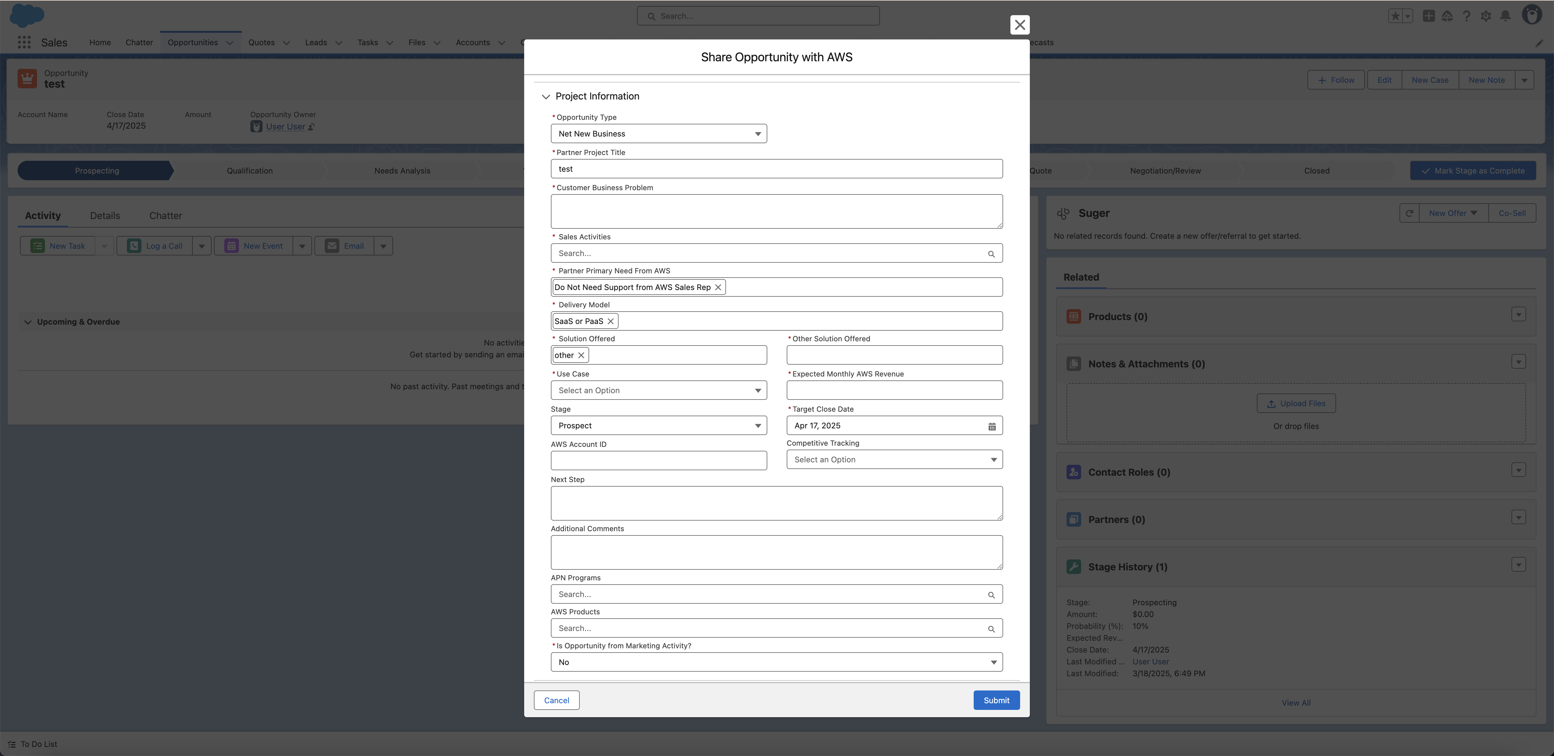 AWS co-sell referral form fields