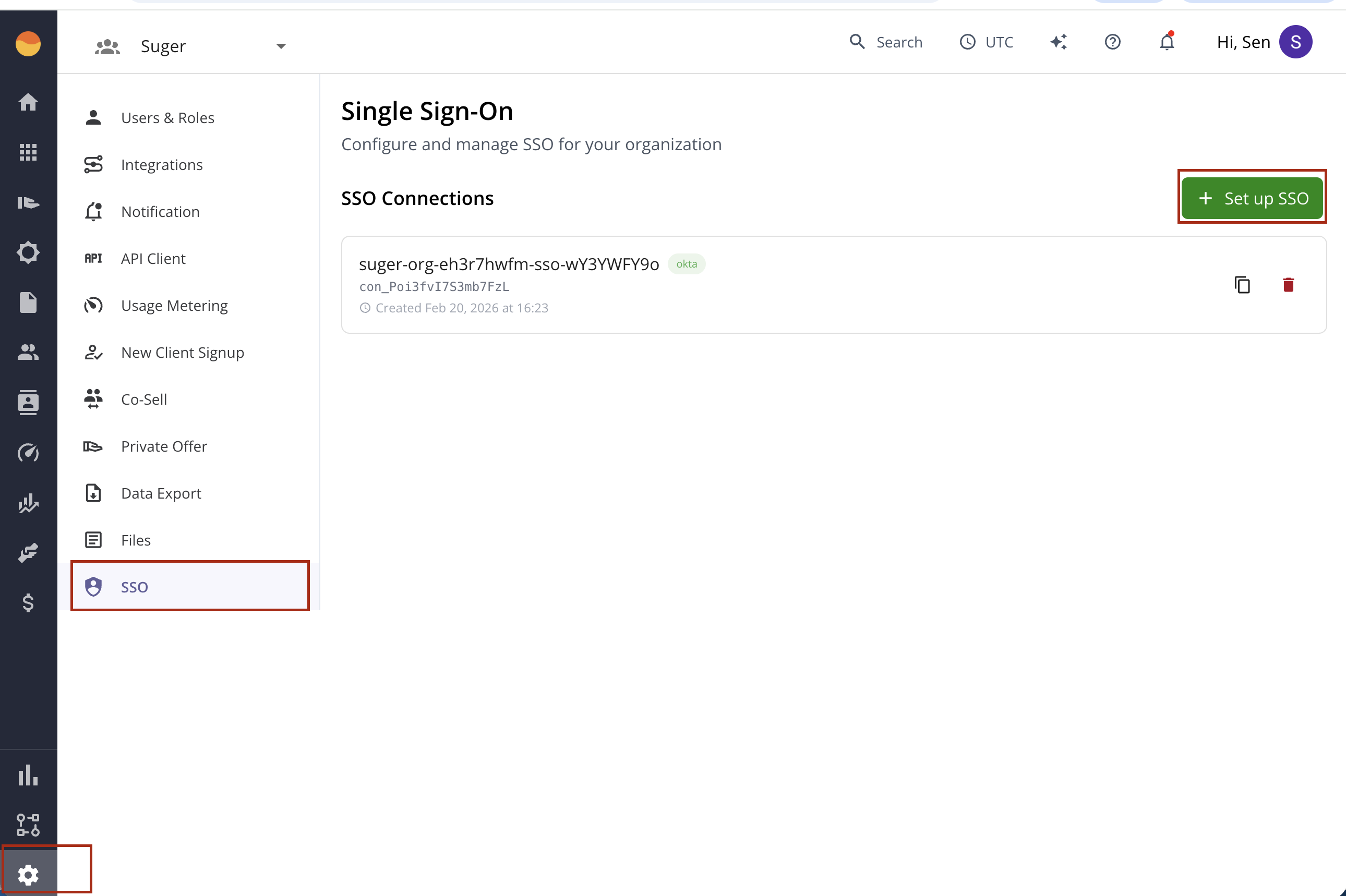SSO settings page in the Fours Console