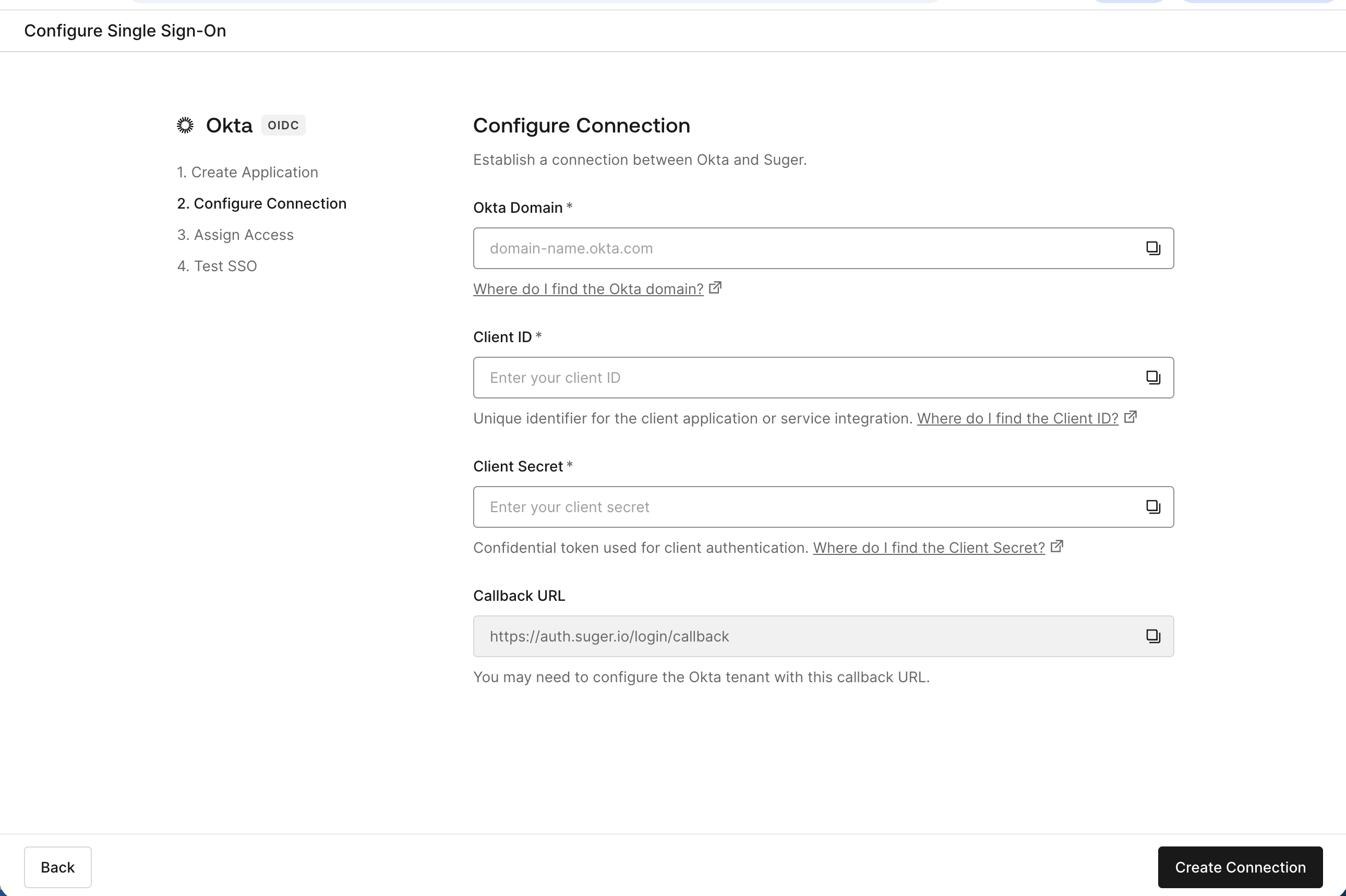 Auth0 SSO configuration wizard with the setup ticket