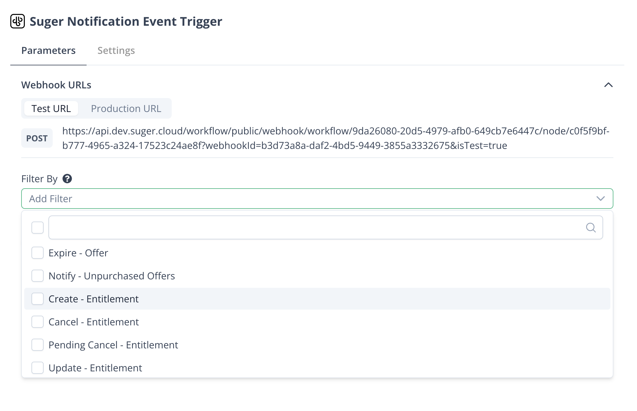 Filter By notification event type selection
