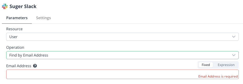 User resource parameters in the Fours Slack node